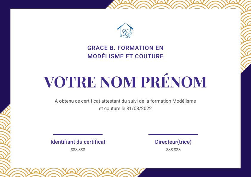 certificat formation couture modélisme patronage bruxelles Grâce B. Couture